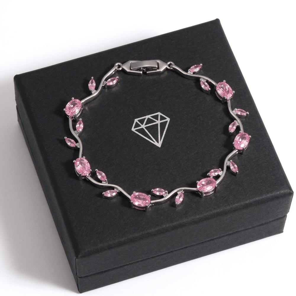 Pink Zircon Copper Bracelet – Elegant Platinum Finish Women’s Jewelry Gift-0