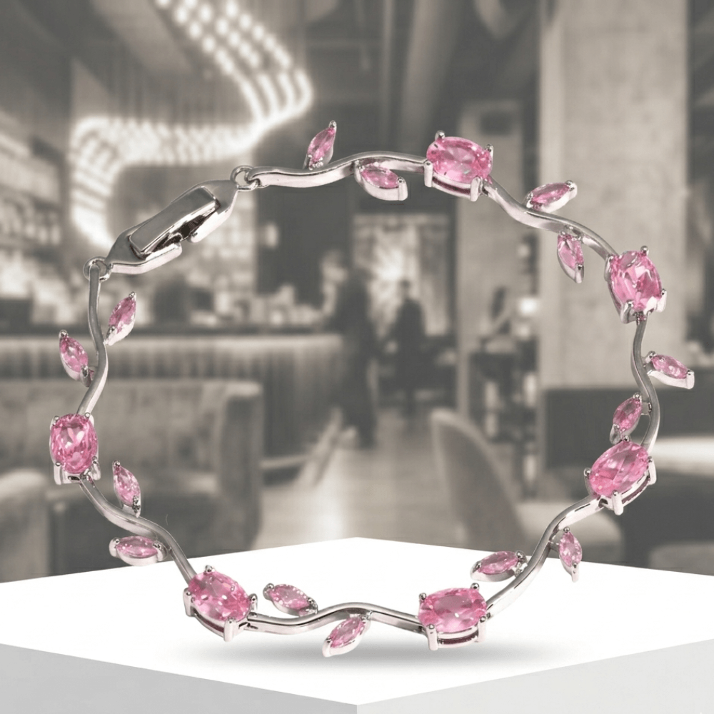 Pink Zircon Copper Bracelet – Elegant Platinum Finish Women’s Jewelry Gift-1