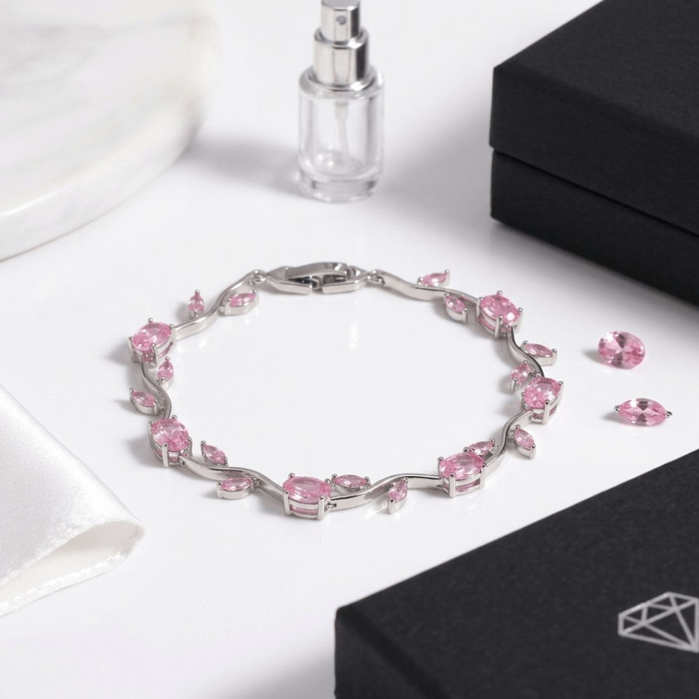 Pink Zircon Copper Bracelet – Elegant Platinum Finish Women’s Jewelry Gift-4