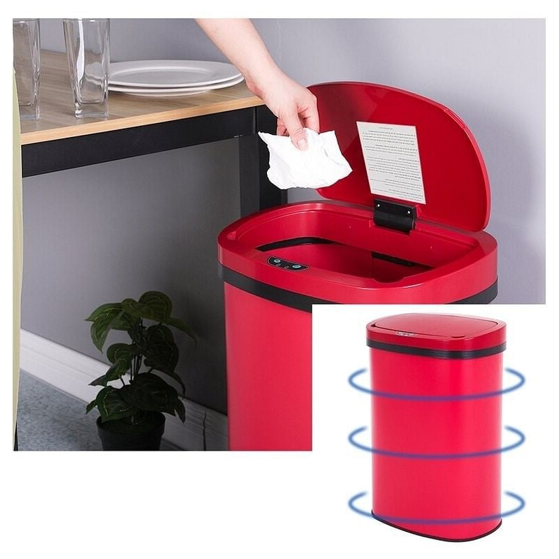 Red 13 Gallon Stainless Steel Motion Sensor Trash Can-1