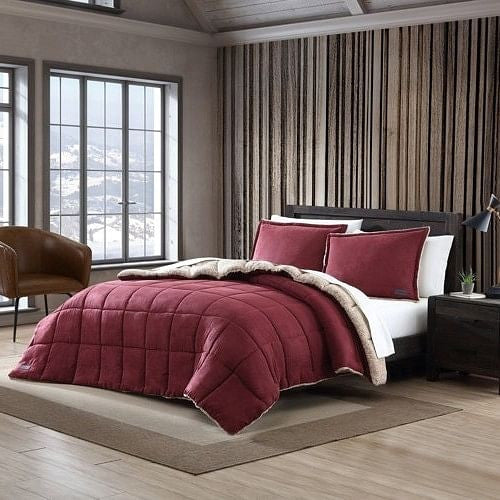 Twin Plush Sherpa Reversible Micro Suede Comforter Set in Marron-0
