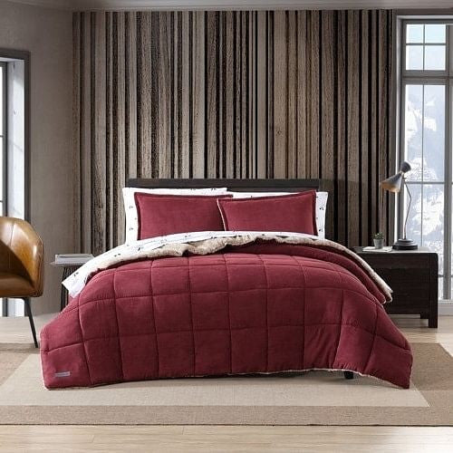 Twin Plush Sherpa Reversible Micro Suede Comforter Set in Marron-2