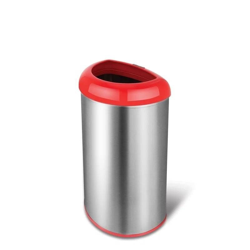 13-Gallon Stainless Steel Trash Can with Red Open Top-0