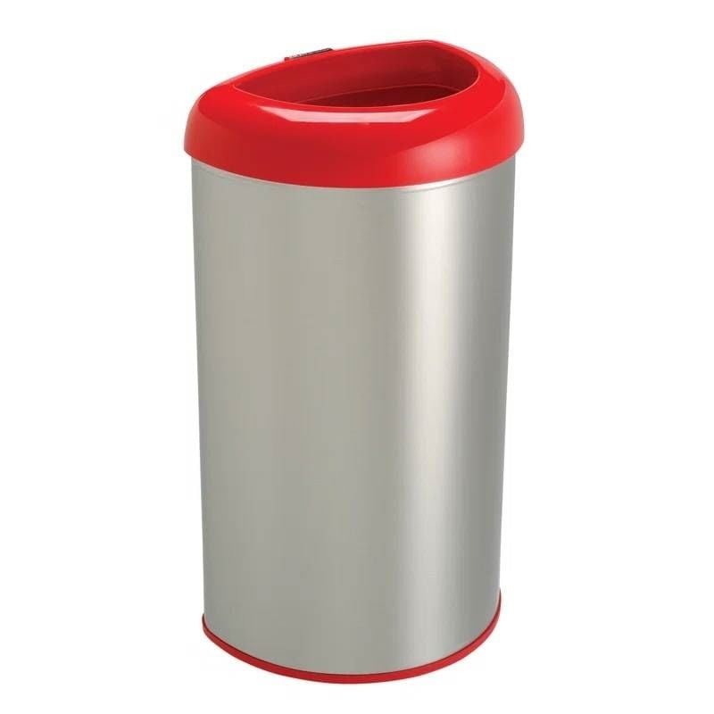 13-Gallon Stainless Steel Trash Can with Red Open Top-2