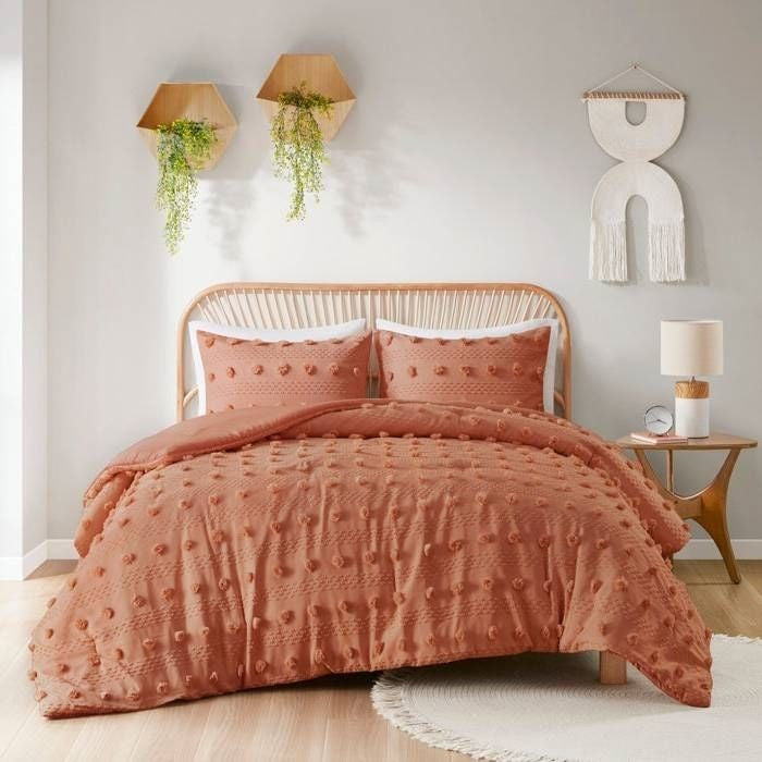 Full/Queen 3-Piece Rust Orange Pompom Microfiber Comforter Set-2