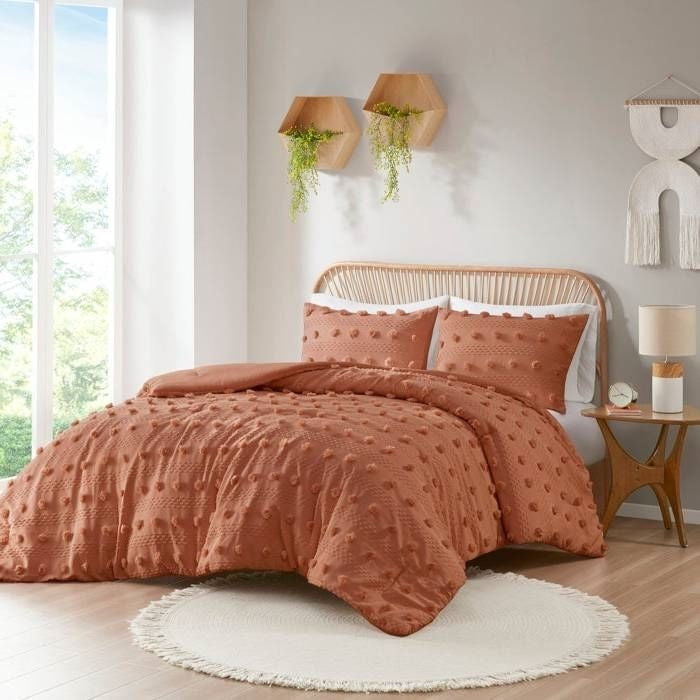 Twin/Twin XL 2-Piece Rust Orange Pompom Microfiber Comforter Set-0