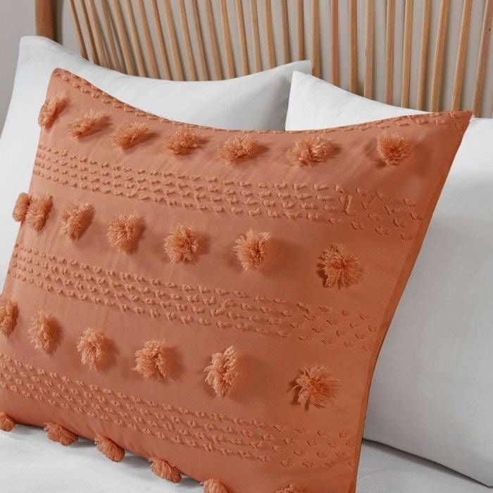 Twin/Twin XL 2-Piece Rust Orange Pompom Microfiber Comforter Set-1