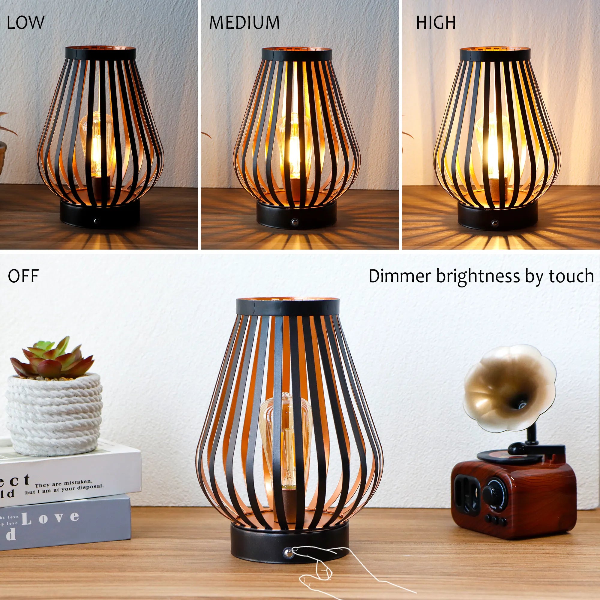 8.5''H Rechargeable Battery Powered Lamp with LED Edison Style Bulb-3