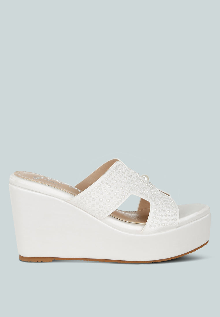 Renier Satin Pearl Detail Wedge Sandals-0