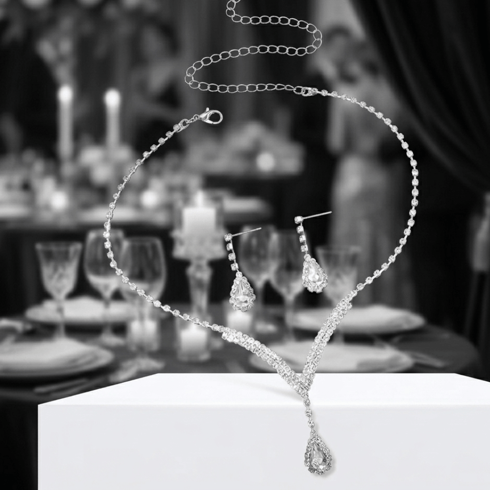 Rhinestone Claw Chain Jewelry Set – Elegant Crystal Necklace & Earrings for Women-3