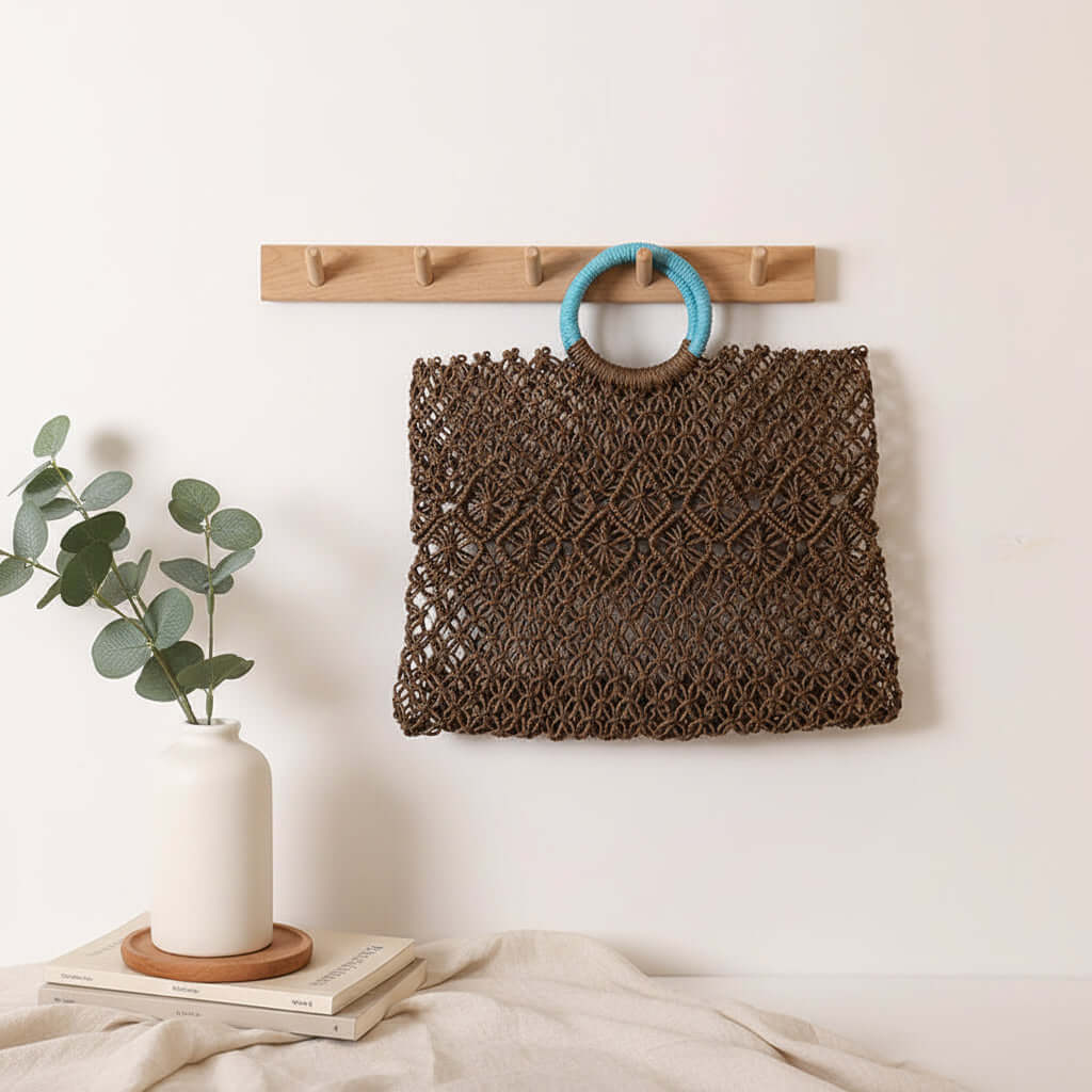 Round Handle Portable Square Straw Bag Summer Hollow Out Cutout Pattern Straw Bag-1