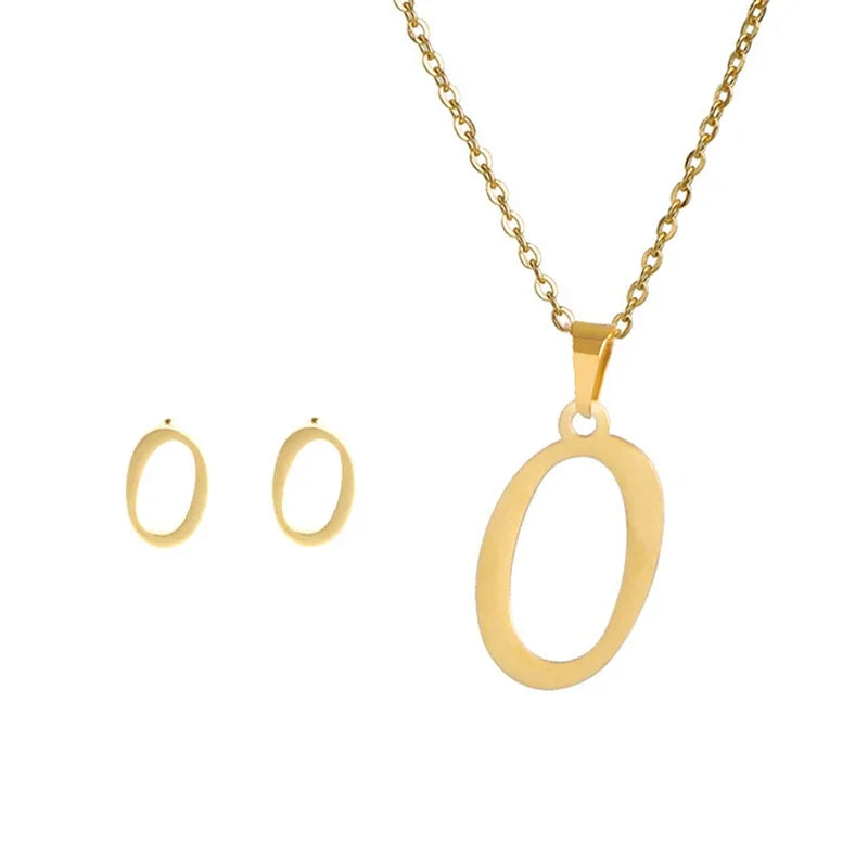 Fashion Stainless Steel A-Z Alphabet Initial Necklace 26 English Letter Earrings Necklace For Women Set Personalize Jewelry Gift-14