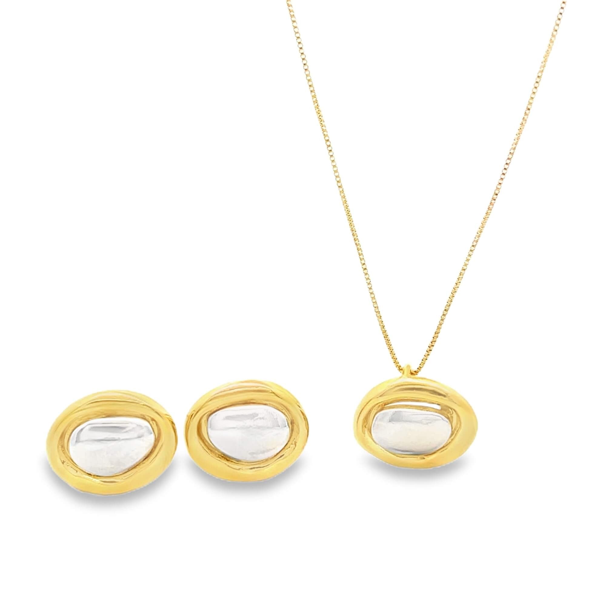 Two Tone Geometric Center Stone Jewelry Set (G226A)-0