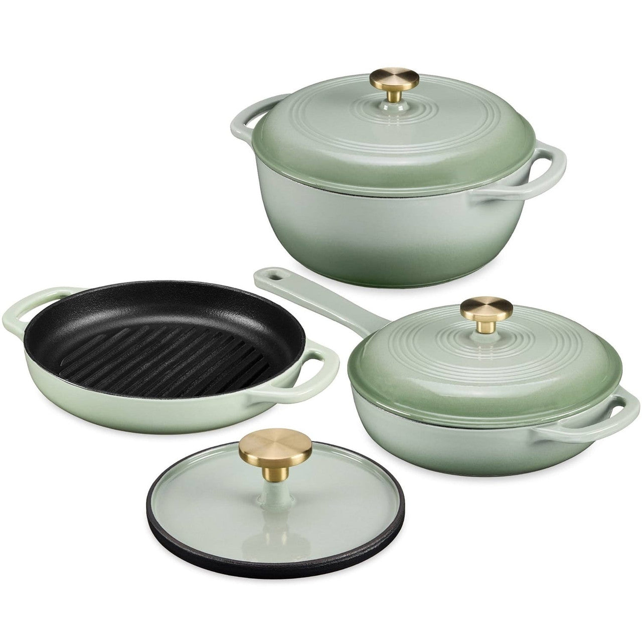 Sage 6-Piece Non-Stick Cast Iron Cookware Set - Skillet Grill Pan Dutch Oven-2