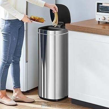 Motion Sensor Stainless Steel 13 gallon Trash Can with Ozone Button-0