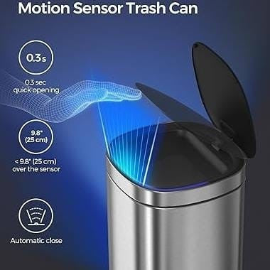 Motion Sensor Stainless Steel 13 gallon Trash Can with Ozone Button-1