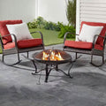 30-inch Round Steel Outdoor Fire Pit with Mesh Cover and Poker in Bronze-0