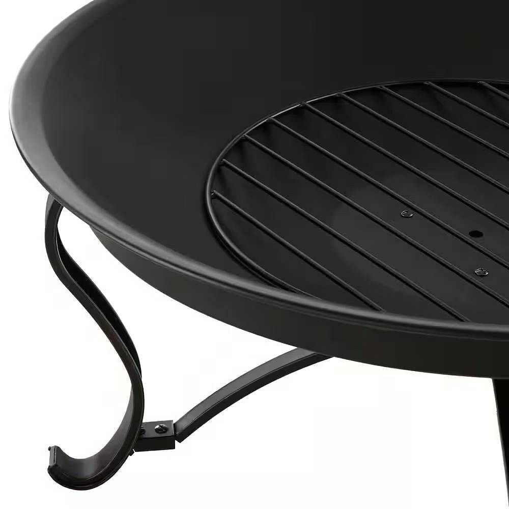 30-inch Round Steel Outdoor Fire Pit with Mesh Cover and Poker in Bronze-1