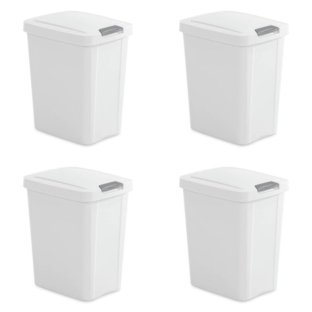 Set of 4 - White 8 Gallon Latch Top Kitchen Wastebasket Trash Can-2