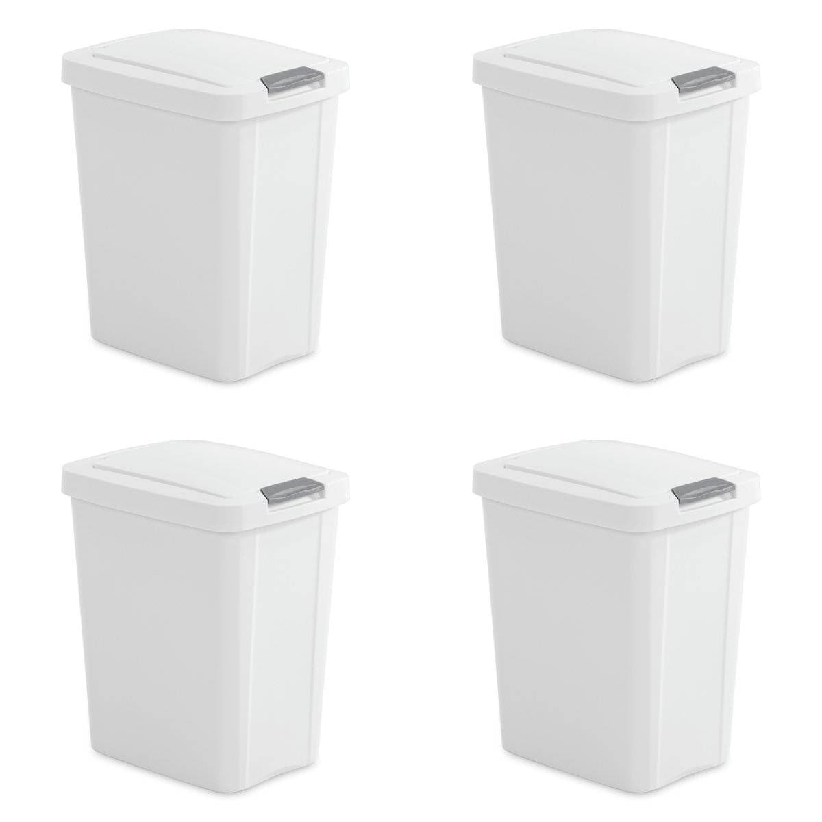 Set of 4 - White 8 Gallon Latch Top Kitchen Wastebasket Trash Can-2