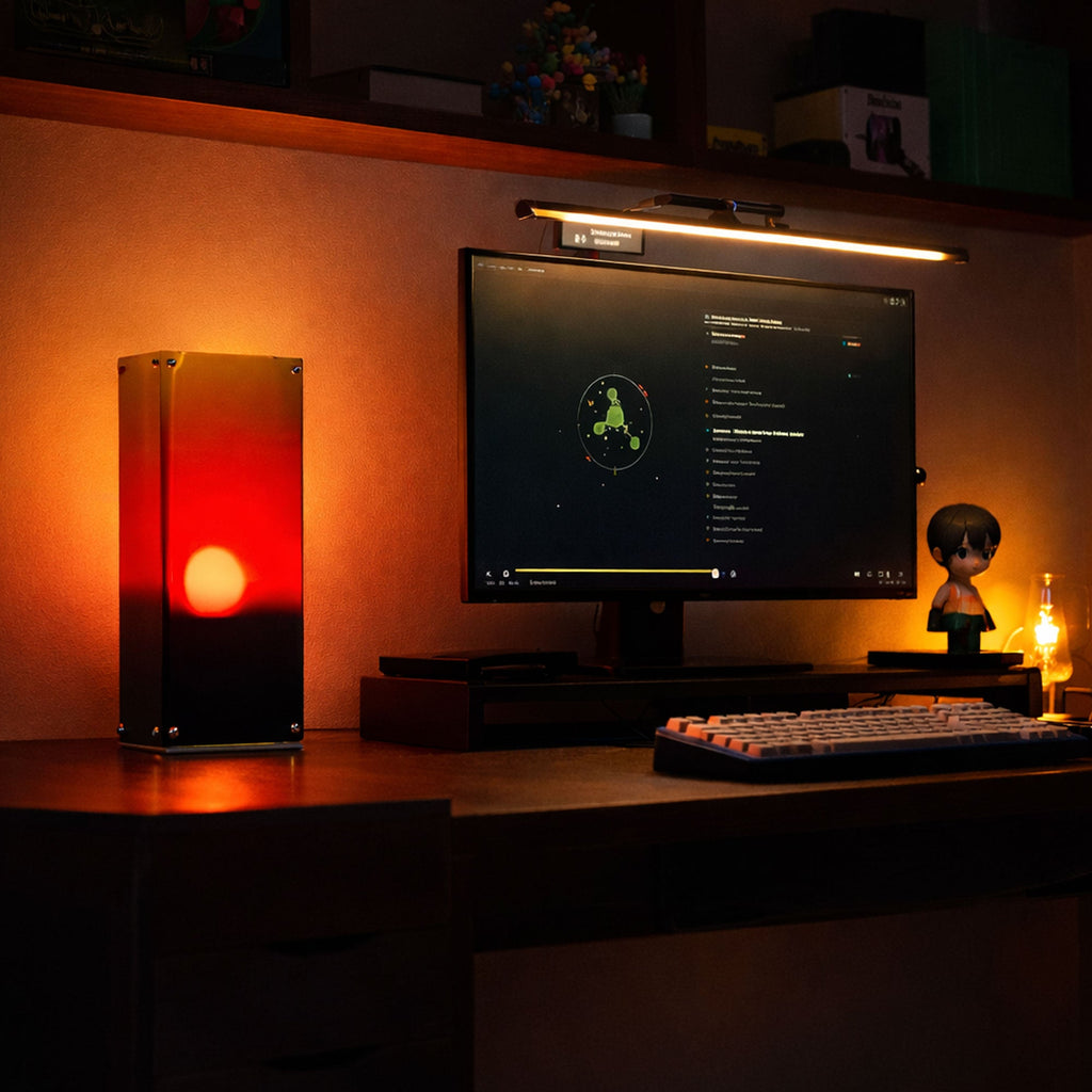 Sunrise Triangle Table Lamp - Interactive Sunset Mood Light with Manual Height-Adjustable "Sun"-3