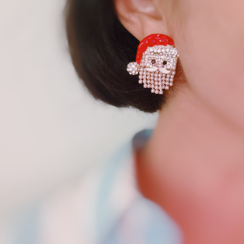 Santa Earrings with Pearl Drape Beard – Holiday Jewelry-1