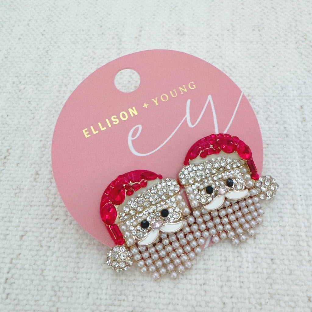 Santa Earrings with Pearl Drape Beard – Holiday Jewelry-2