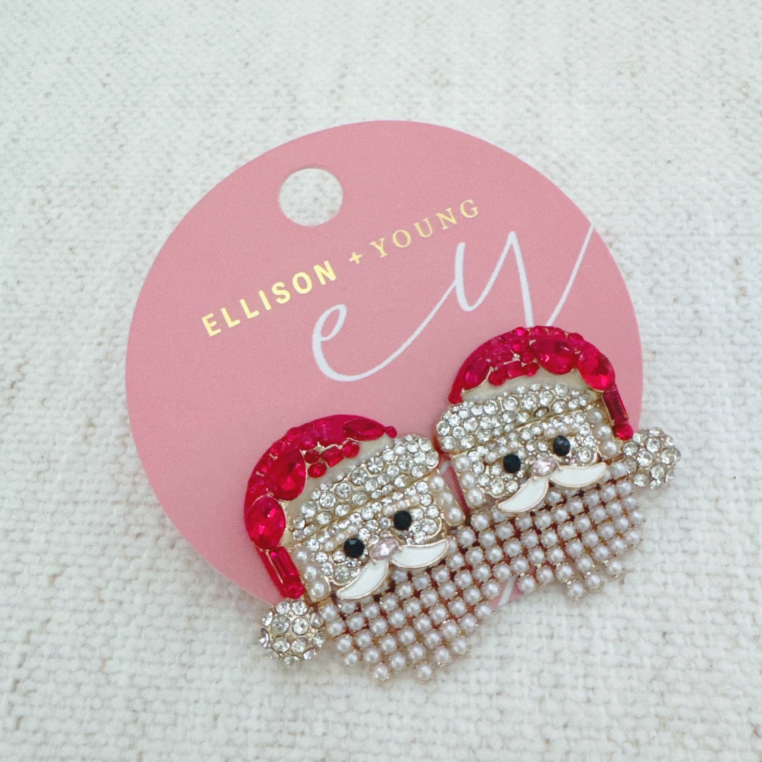 Santa Earrings with Pearl Drape Beard – Holiday Jewelry-2