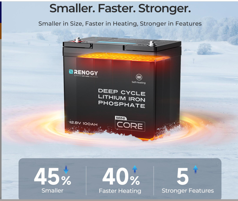 Renogy DuoHeat Tech Core Mini 12V 100Ah LiFePO4 Heated Deep Cycle Battery-3