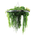 Artificial Hanging Plant Chandelier – Draping Fern Circular Ring (33in long) Silver Frame – UV Resistant-0