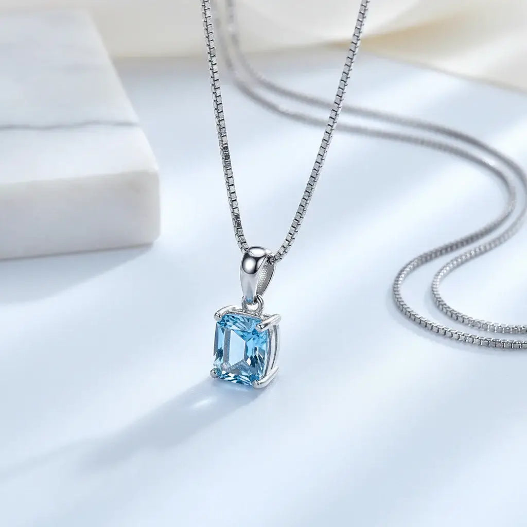 Sterling silver blue stone pendant necklace Fine Jewelry 925 Sterling-2