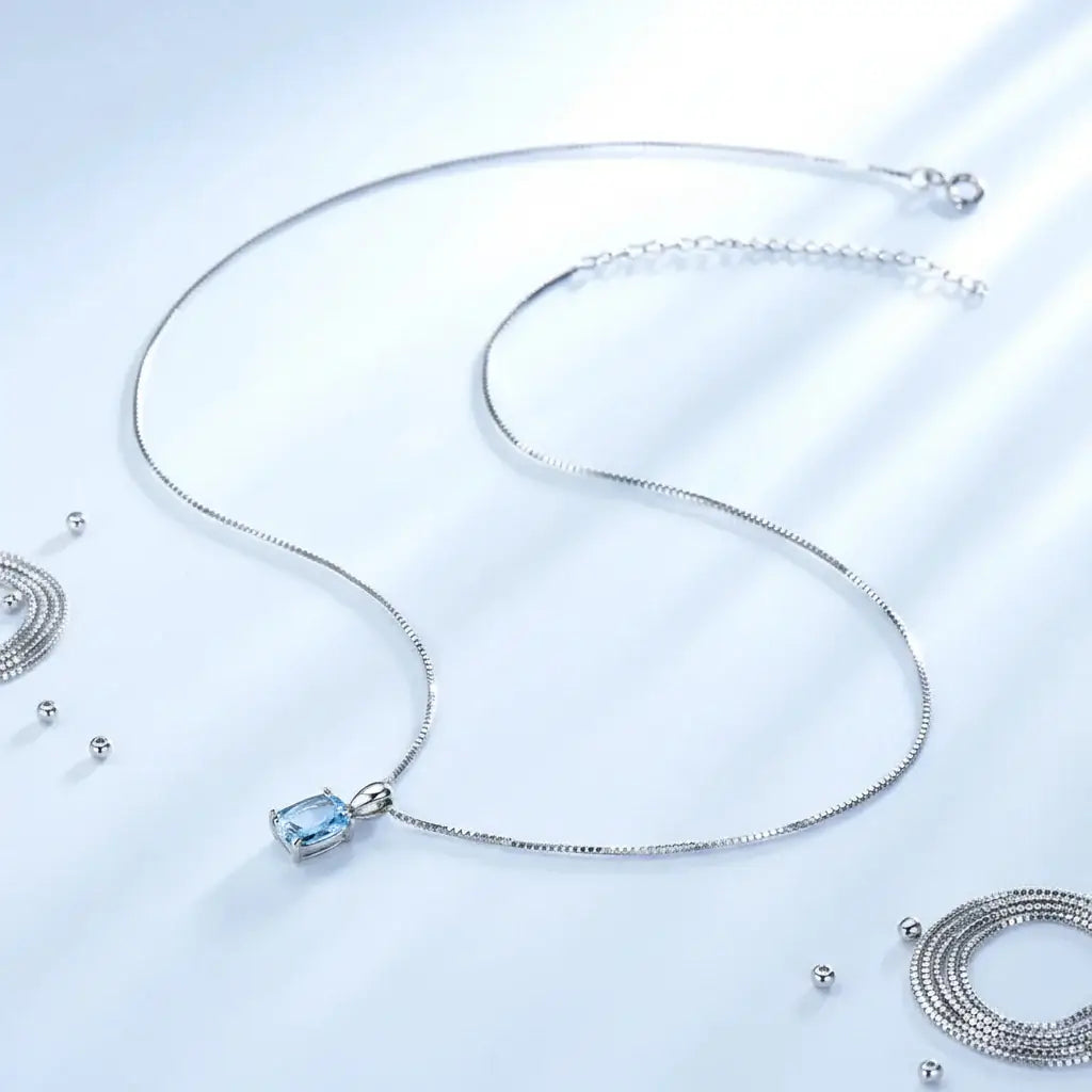 Sterling silver blue stone pendant necklace Fine Jewelry 925 Sterling-4