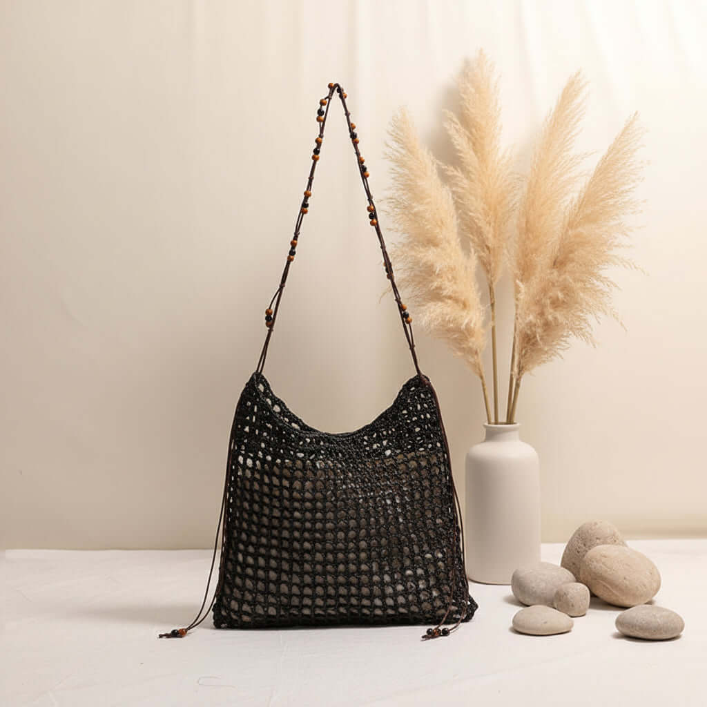 Straw beach bag for women woven bag with lace up pattern-0