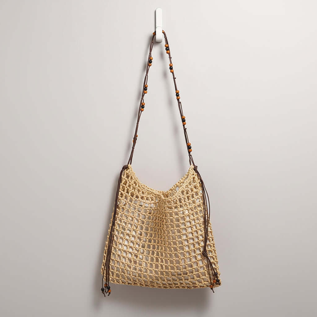 Straw beach bag for women woven bag with lace up pattern-3