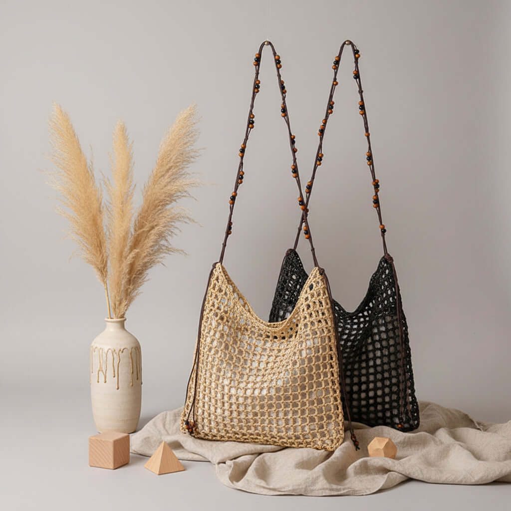 Straw beach bag for women woven bag with lace up pattern-4