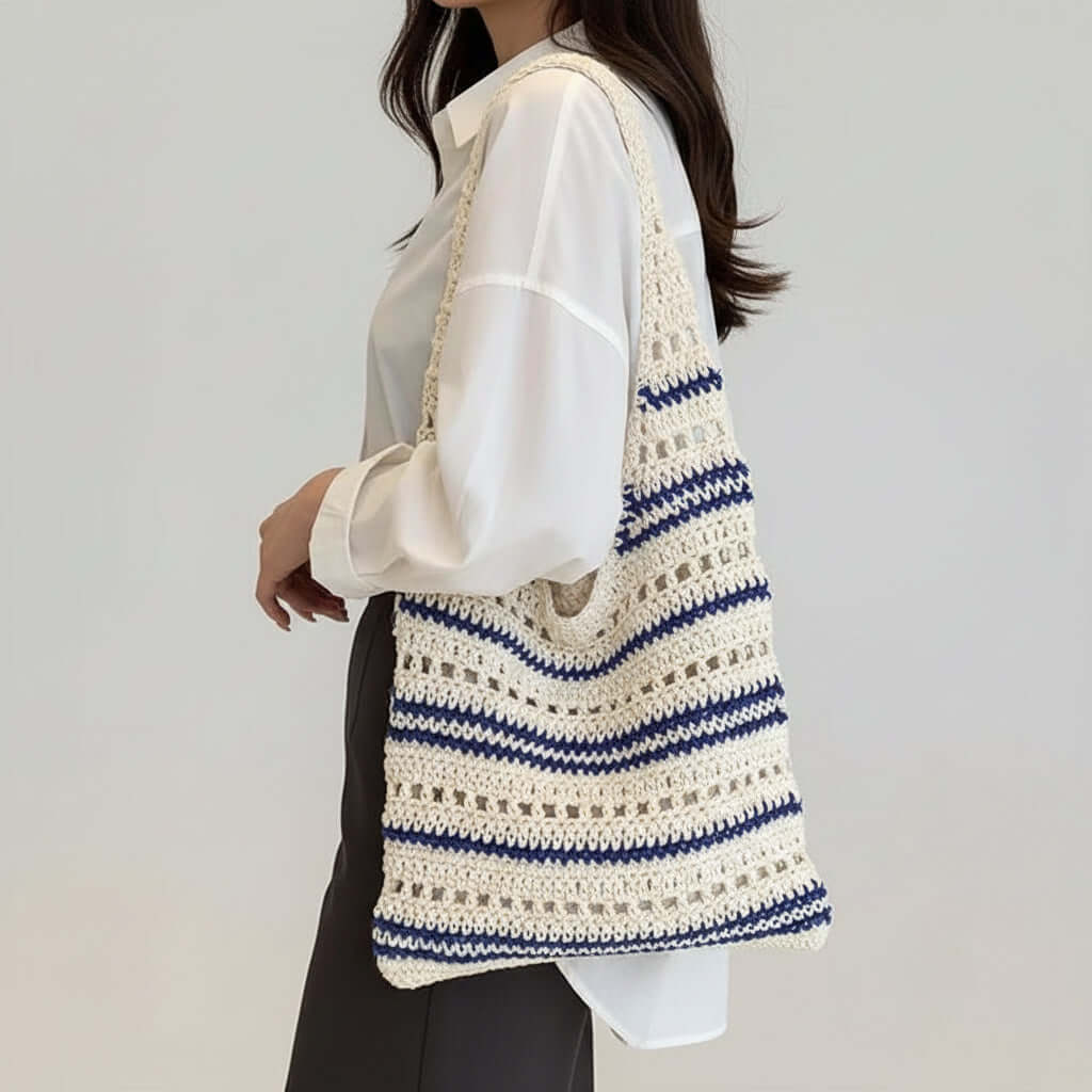Striped Woven Beach Bag Large Capacity-1