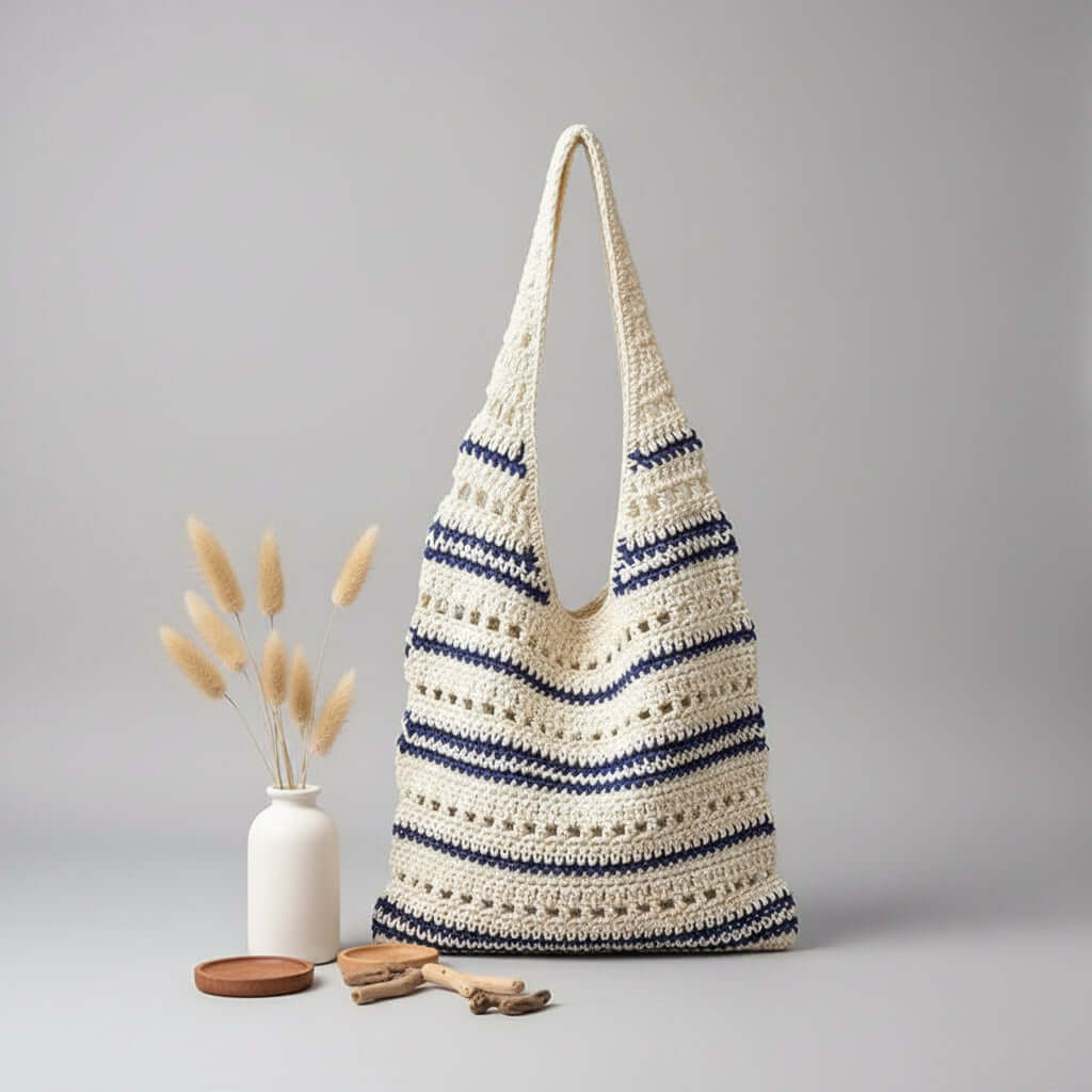 Striped Woven Beach Bag Large Capacity-2