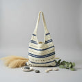 Striped Woven Beach Bag Large Capacity-4