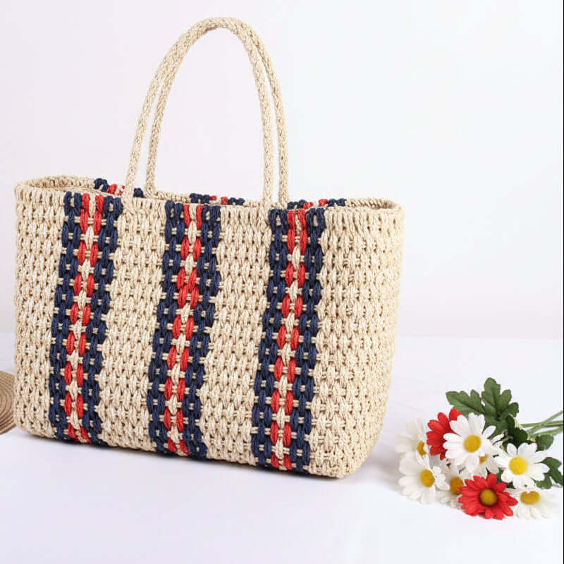 Striped woven beach bag Travel Vacation Women Striped One Shoulder bag-1