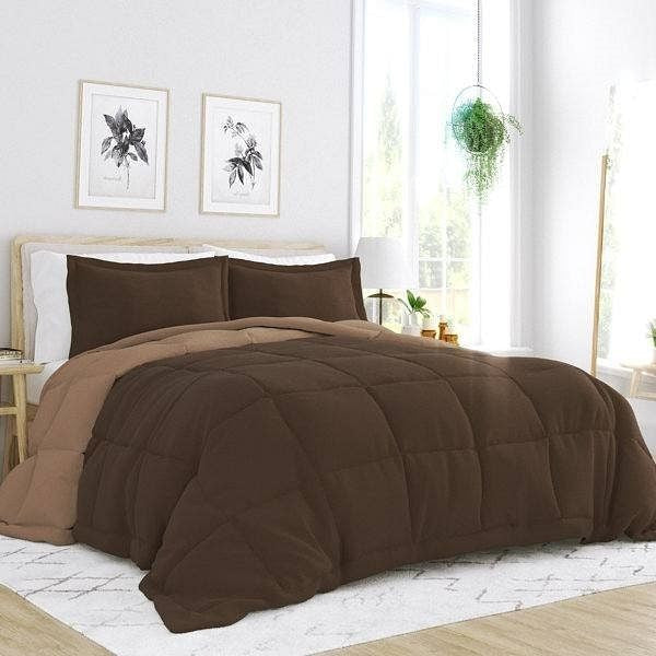 King/Cal King 3-Piece Microfiber Reversible Comforter Set in Taupe Brown-0