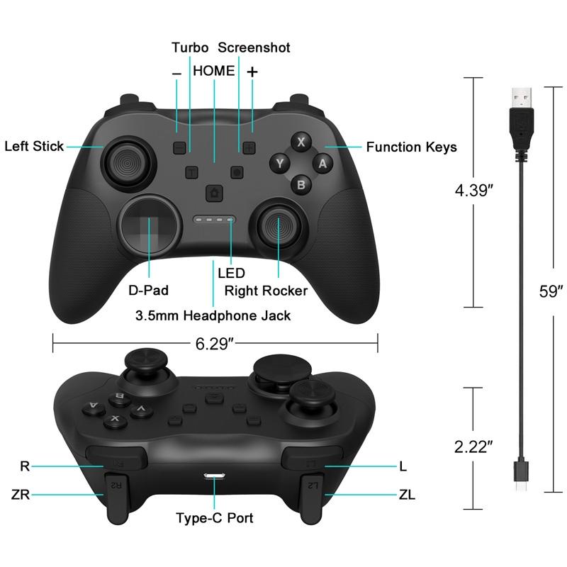 NNEIDS Wireless Bluetooth Game Console Handle For Nintendo Switch With Vibrating Gyroscope - Black