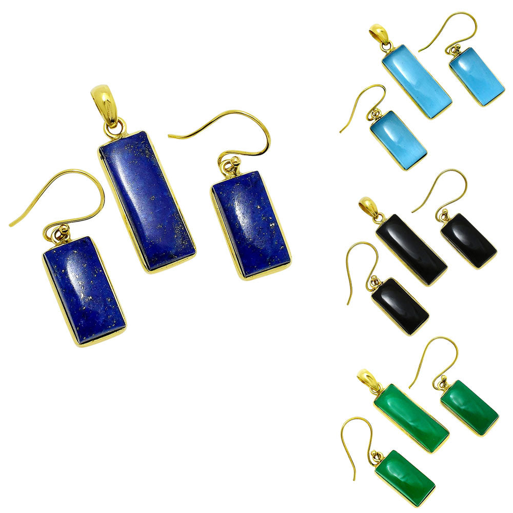 18K Gold Plated Rectangle Gemstone Pendant & Earrings Jewelry Set TGT1002 TM-1001-1