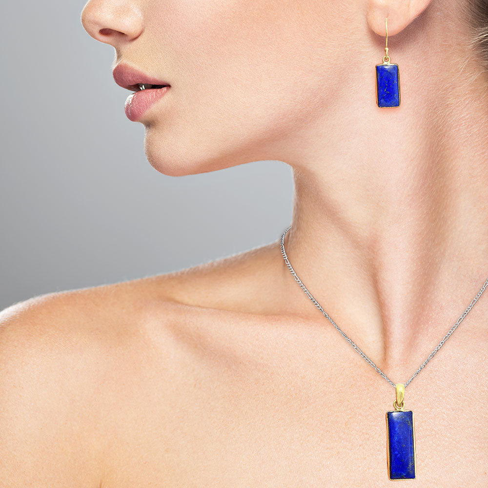 18K Gold Plated Rectangle Gemstone Pendant & Earrings Jewelry Set TGT1002 TM-1001-0