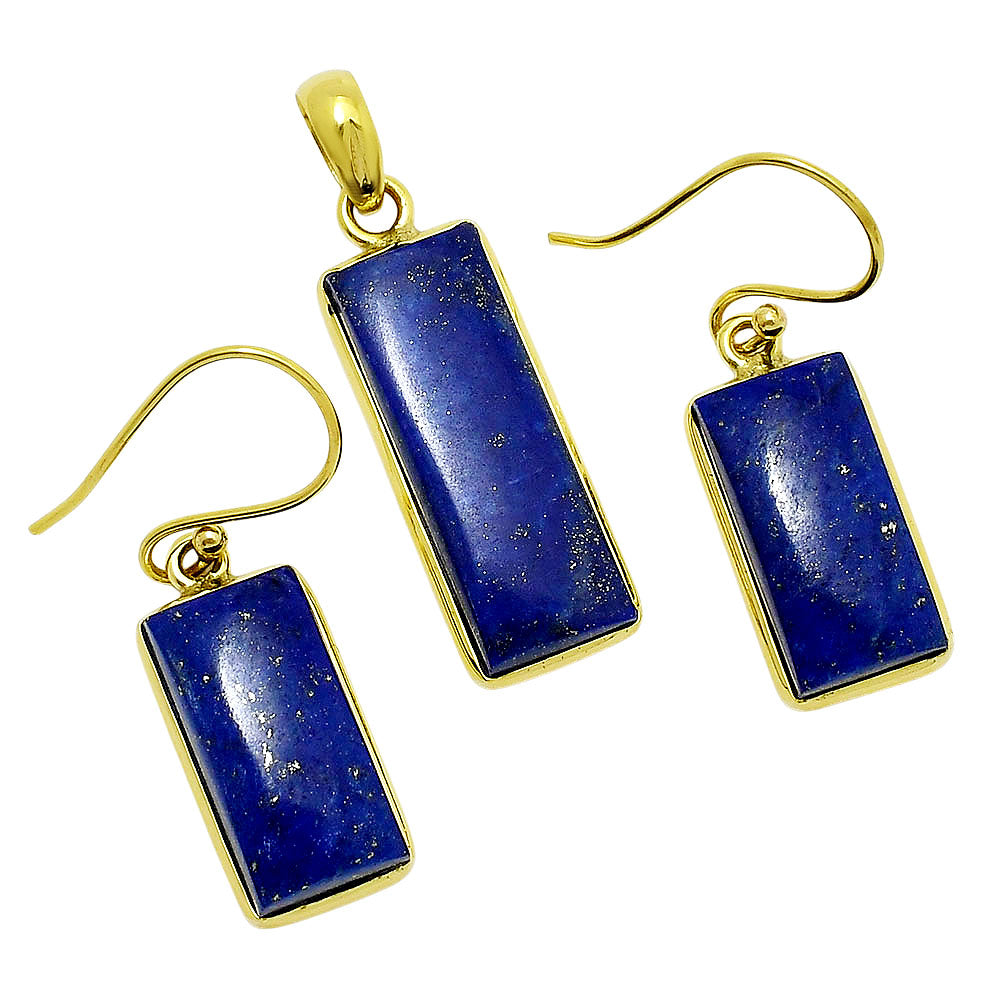 18K Gold Plated Rectangle Gemstone Pendant & Earrings Jewelry Set TGT1002 TM-1001-2