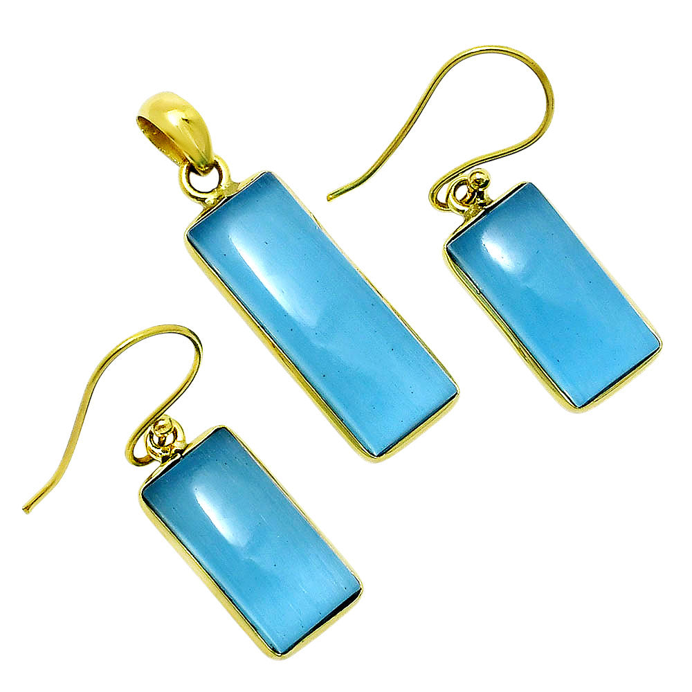 18K Gold Plated Rectangle Gemstone Pendant & Earrings Jewelry Set TGT1002 TM-1001-5