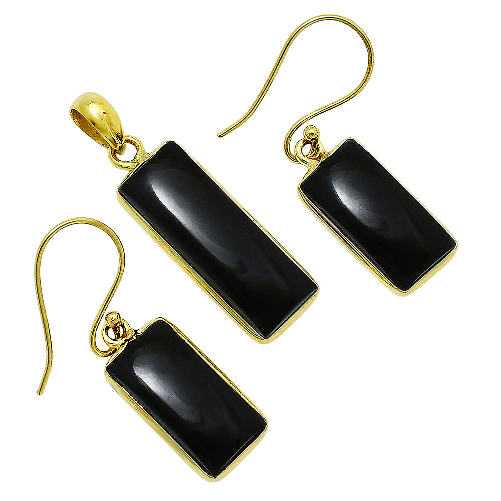 18K Gold Plated Rectangle Gemstone Pendant & Earrings Jewelry Set TGT1002 TM-1001-6
