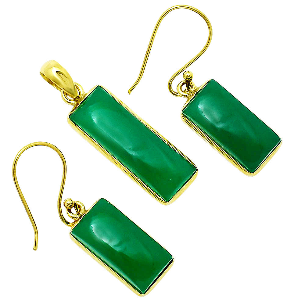 18K Gold Plated Rectangle Gemstone Pendant & Earrings Jewelry Set TGT1002 TM-1001-7