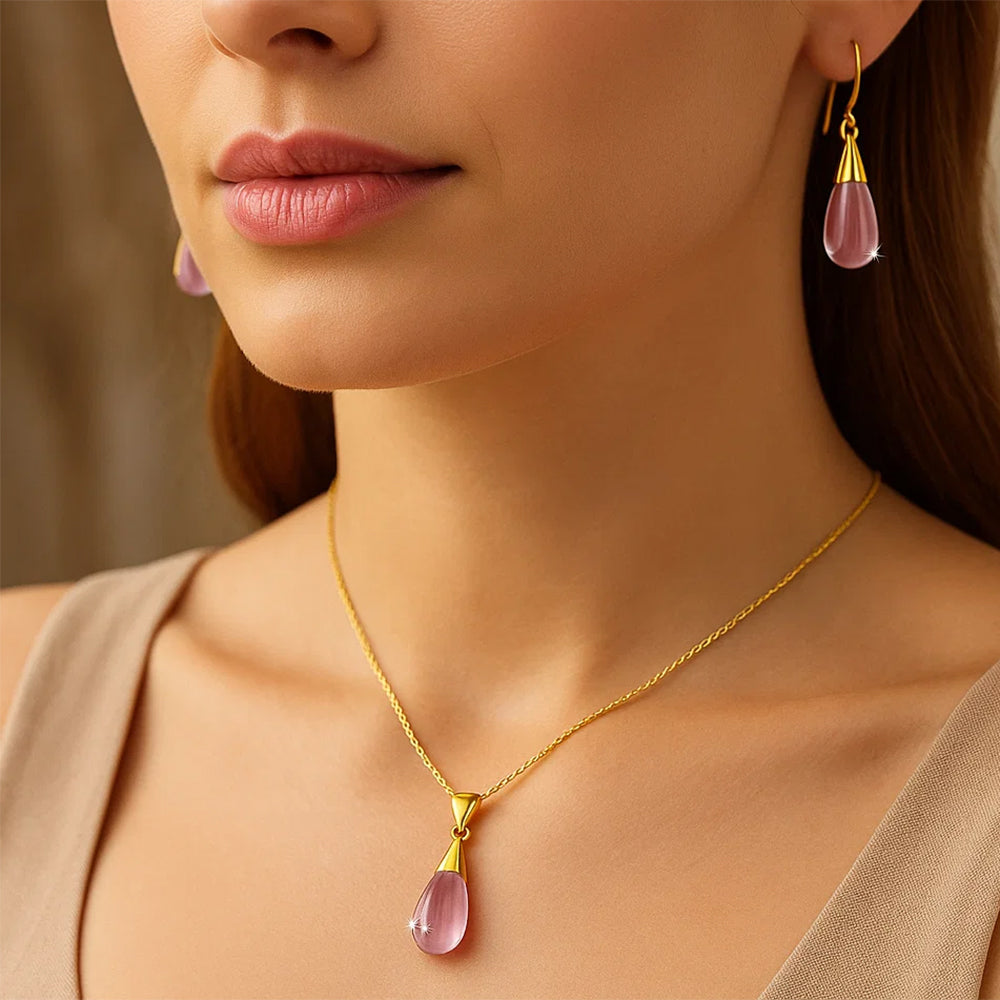 Elegant 18K Gold Plated Teardrop Pendant & Earrings Jewelry Set TGT1004 TM-1024-0