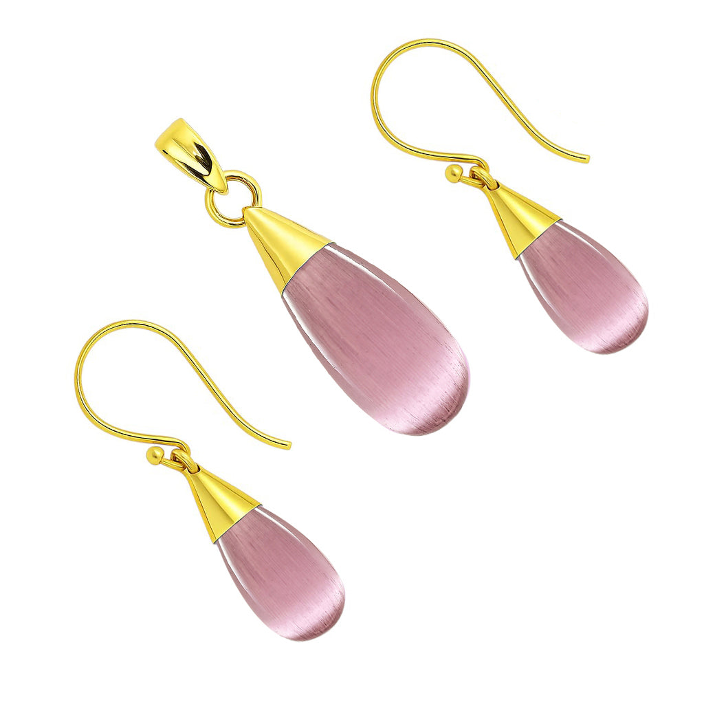 Elegant 18K Gold Plated Teardrop Pendant & Earrings Jewelry Set TGT1004 TM-1024-2