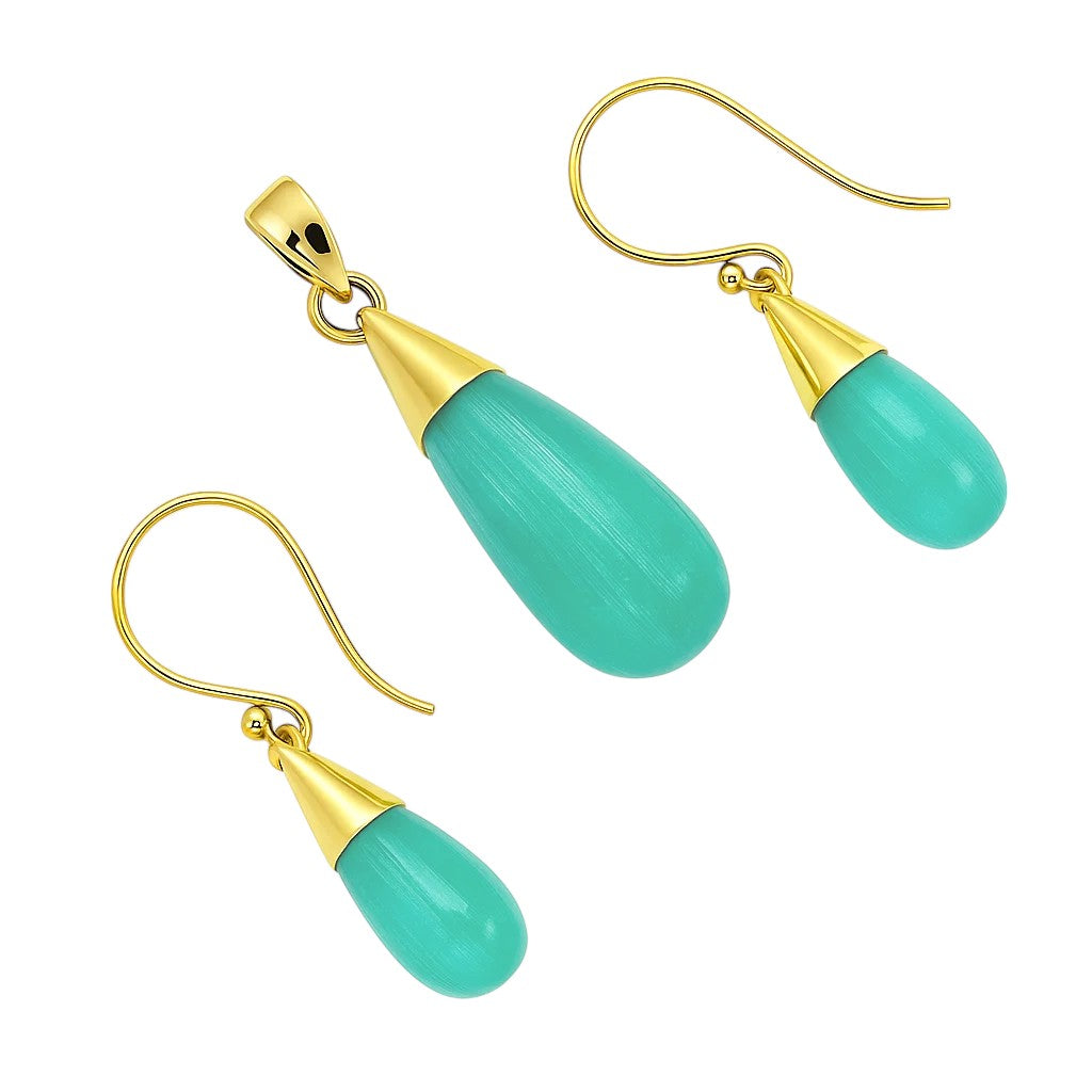 Elegant 18K Gold Plated Teardrop Pendant & Earrings Jewelry Set TGT1004 TM-1024-8